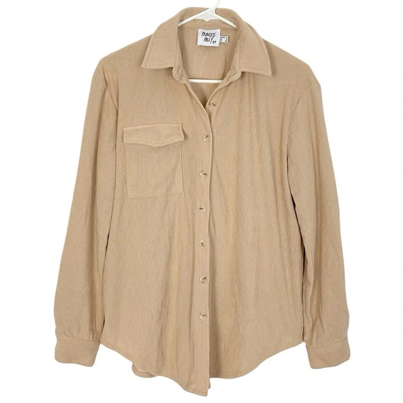 Princess Polly Tops - Princess Polly Corduroy Shirt Womens 2 XS Button Down Long Sleeve Nude Beige